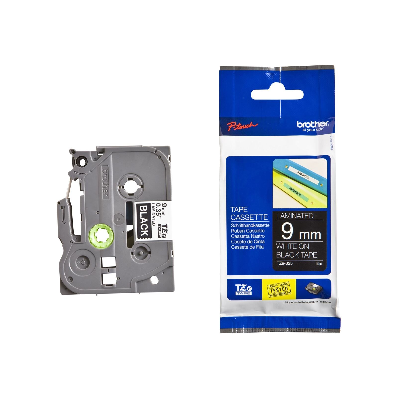 Etichete Brother TZE325 White on Black, 9mm