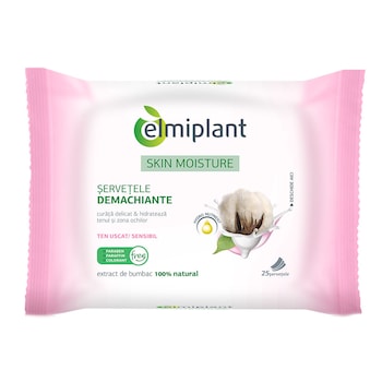 Servetele Demachiante Elmiplant Skin Moisture 25+ pentru ten uscat/sensibil, 25 buc Servetele Demachiante Elmiplant Skin Moisture 25+ pentru ten uscat/sensibil, 25 buc