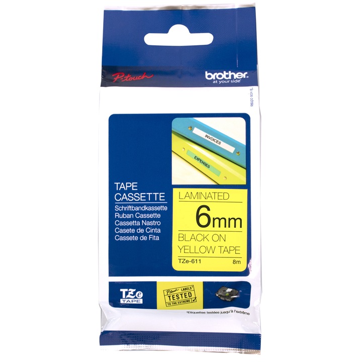 Etichete Brother TZE611 Black on Yellow, 6mm