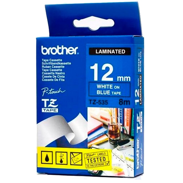 Etichete Brother TZE535 White on Blue, 12mm