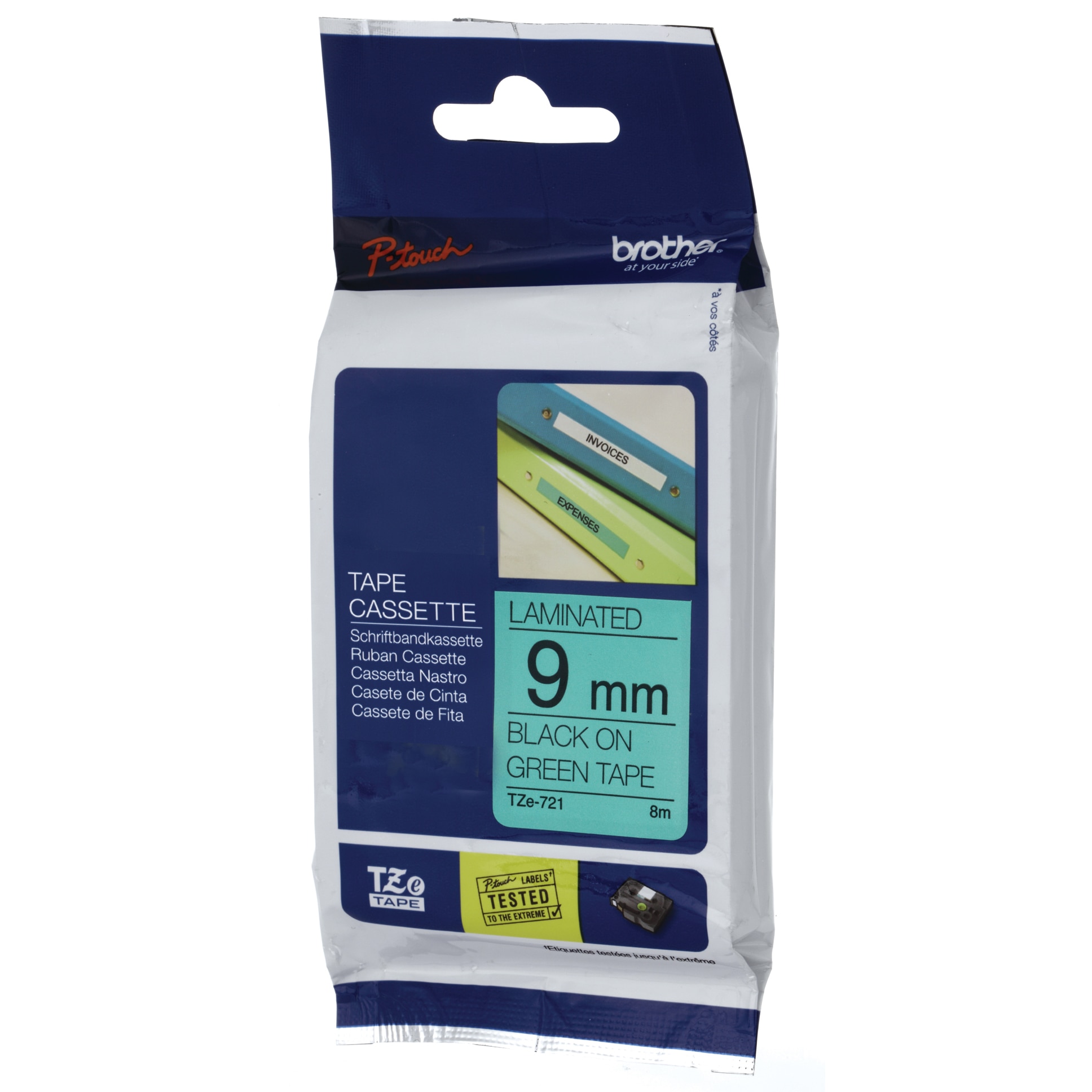 Etichete Brother TZE721 Black on Green, 9mm