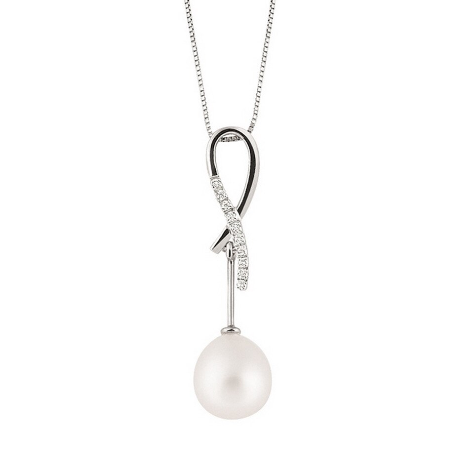 Lantisor din aur alb 18 K, 2.60 g, pandantiv cu diamante 0.05 carate si perla 1.30 g, 10 pietre, lungime 42 cm, Orsini