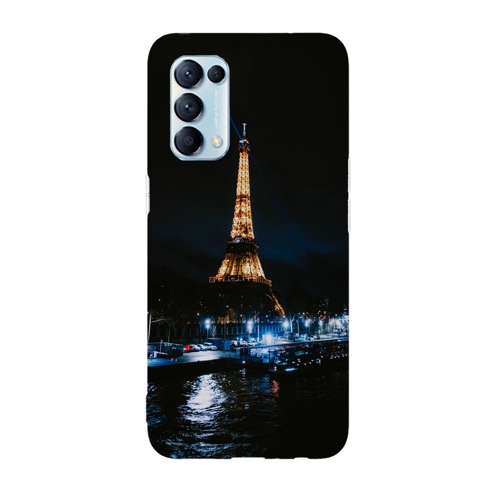 Капак, съвместим с Oppo Reno 7 5G модел Tour Eiffel през нощта, силикон, TPU, обратно