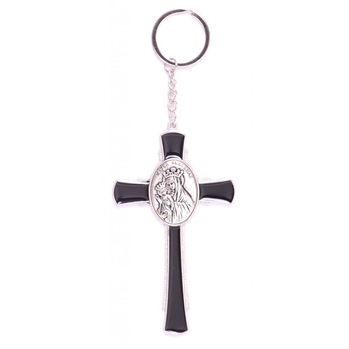 Kulcstartó Ahelos, kereszt, fém, fekete, 11x6,5 cm