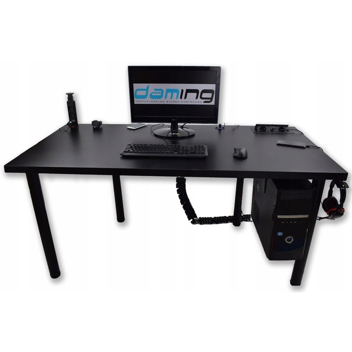Геймърско бюро, 155005040, LED лента с дистанционно управление, регулируеми крака, 136x66x36 см, черно