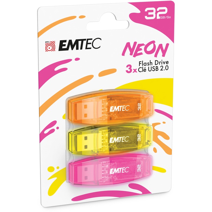 3 db EMTEC 32GB USB memóriakártya szett, USB 2.0, többszínű