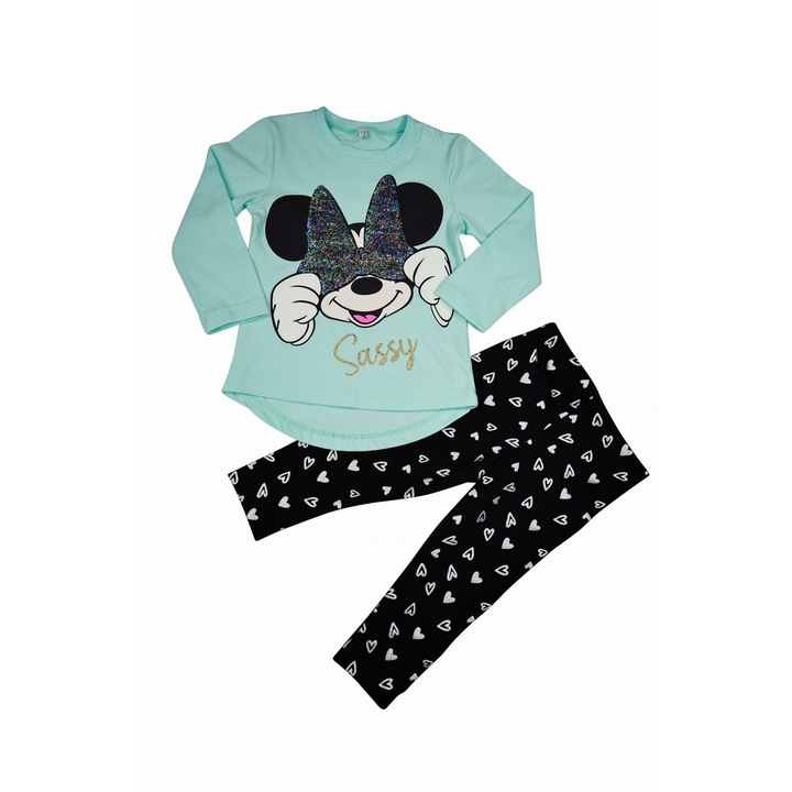 Compleu "Sassy" 2 Piese Bluza Maneca Lunga Si Colanti, Verde menta