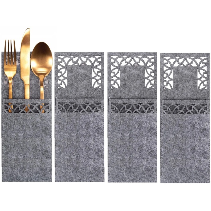 Karácsonyi evőeszköztartó huzat KF357-4G szürke 4 db