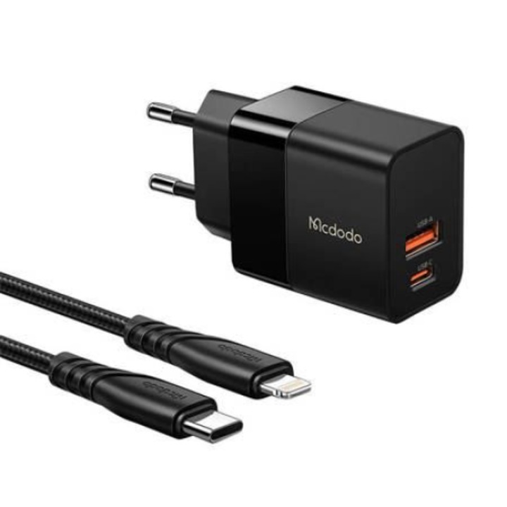 McDodo hálózati töltő, 20 W, USB Type-C, USB-A + adatkábel, 1,2 méter