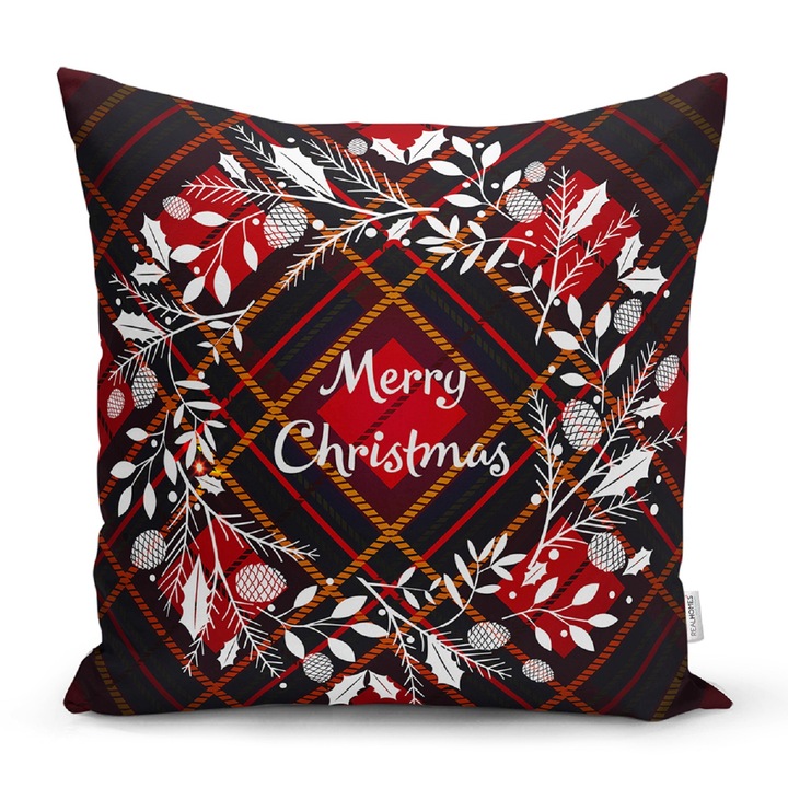 Dekoratív párna 48 Pin Trade SRL, koszorú karácsony, piros/fekete, 43 x 43 cm, poliészter