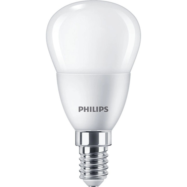 Bec LED Philips, E14, alb neutru, 4000K, 5.5 W, 520 lm, tip sferic, mat