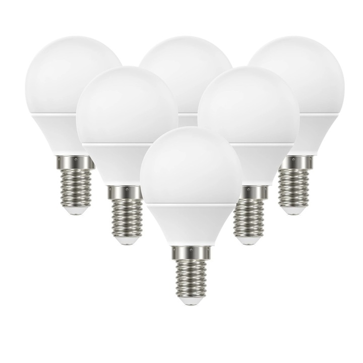 Set 6 bucati Bec LED Lexman, E14, alb neutru, 4000K, 4.2 W, 470 lm, tip clasic, alb