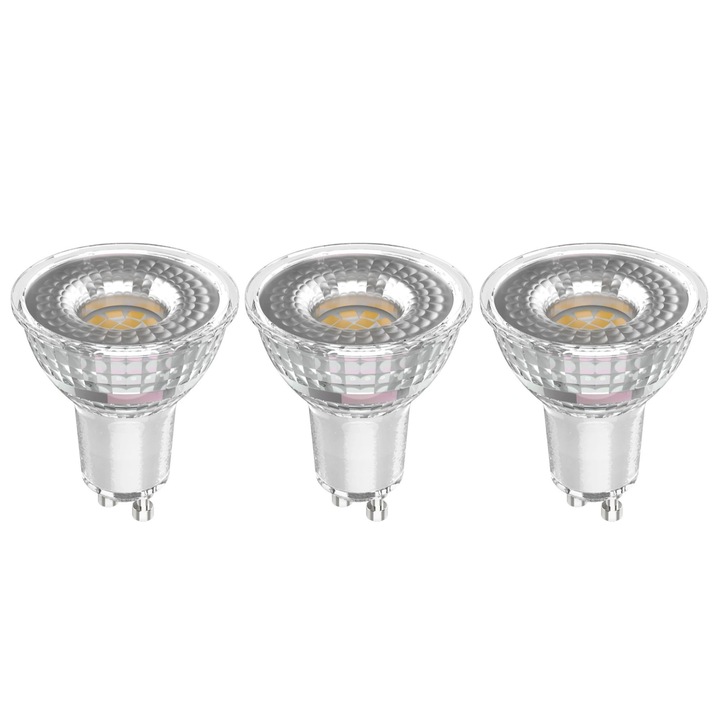 Set 3 bucati Bec LED Lexman, GU10, alb cald, 2700K, 7.5 W, 850lm, transparent