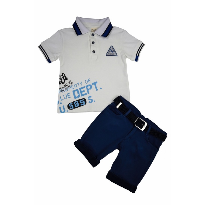 Compleu Baieti "Thomas" 3 Piese_x000D_ Tricou Polo ,Pantaloni Scurti Si Curea, Alb