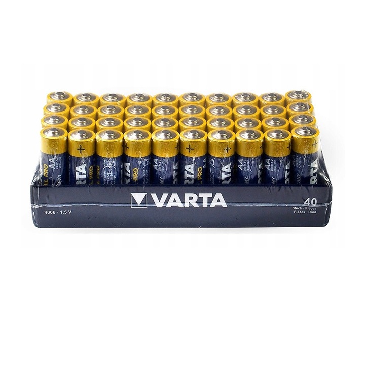 Комплект индустриални алкални батерии Varta, AA R6, LR6, 1.5V, 14.5 x 55.5 mm, 40 броя