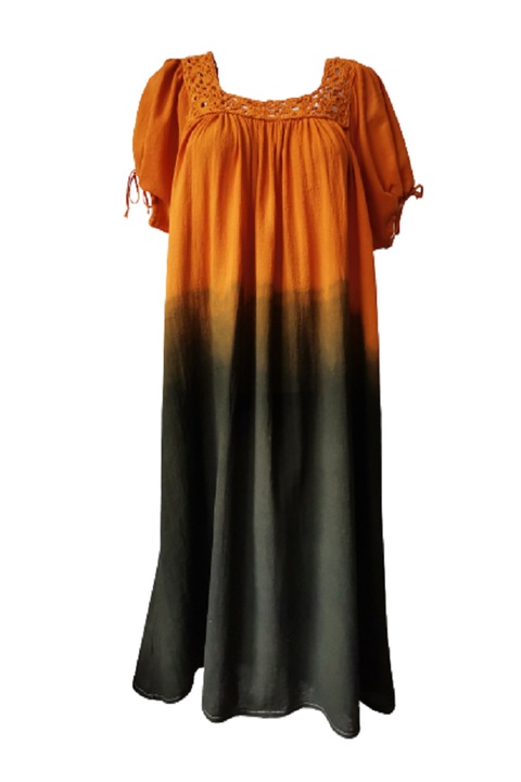 Градиентна памучна рокля с ръчно плетен ажур, многоцветна, S INTL