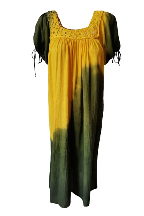 Памучна рокля с ръчно плетен ажур многоцветна S INTL