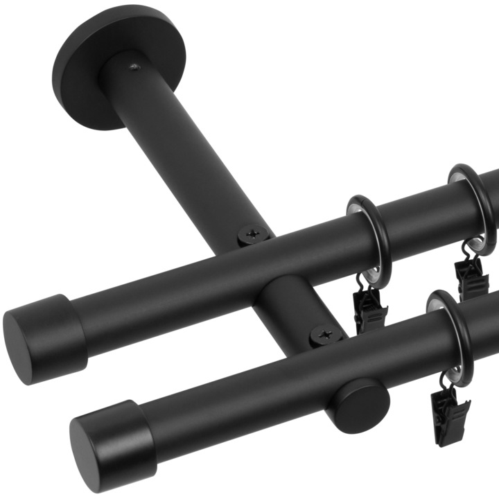 Galerie metalica moderna dubla 19/19mm Luna Negru mat 320 cm