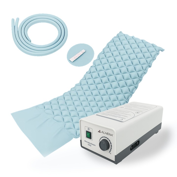 Saltea Antiescara cu Compresor Silentios Alhena® HF6001, Sistem Antiescare, 200 x 90 cm, Presiune Alternativa, Ideala Pentru Pat Medical, Ingrijire la Domiciliu sau Spital, Pompa Inclusa, Design Confortabil si Eficient, Culoare Bleu