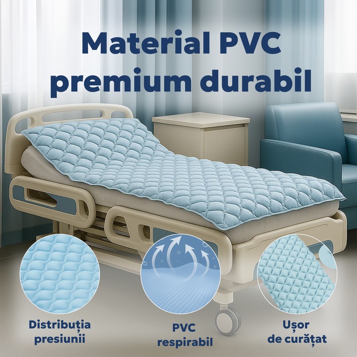 Saltea Antiescara Cu Compresor Silentios, Alhena® HF6001/HF608, 200 x 90 cm, Saltea Pentru Escare Cu Mod Alternativ Si Static, Saltea Medicala Cu Celule De Aer, Sistem Antiescare Complet, Pompa Inclusa, Pentru Pacienti Imobilizati, Uz Medical, Albastru