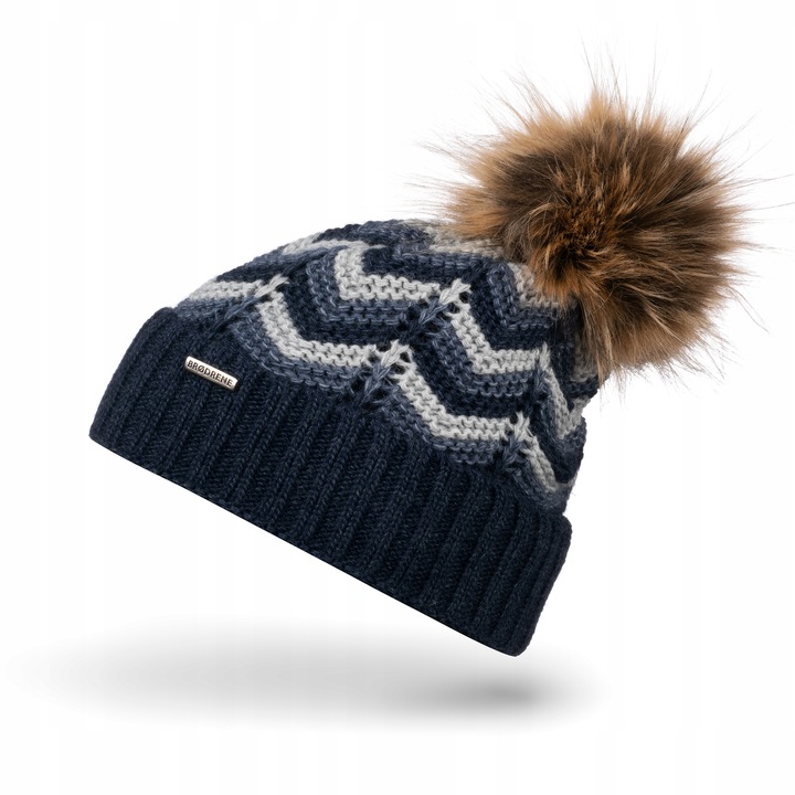 Caciula cu ciucure dama, Brodrene, Acril, 55-58 cm, Bleumarin