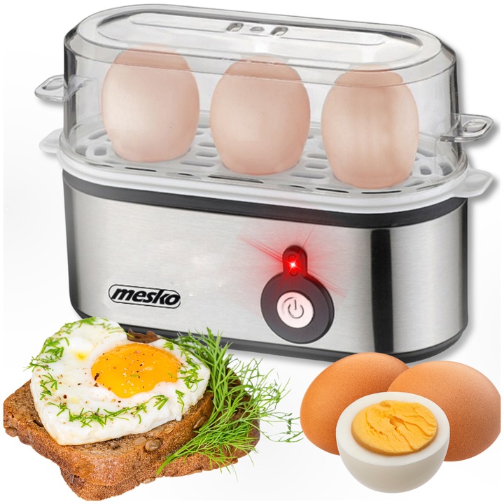 Aparat de fiert oua Mesko MS 4485, 3 oua, 350W, Argintiu