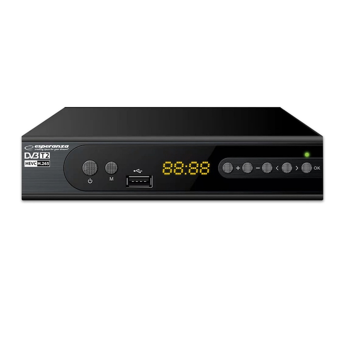 Дигитален тунер с дистанционно управление Esperanza, HD, DVB-T2, HEVC, H.265, черен