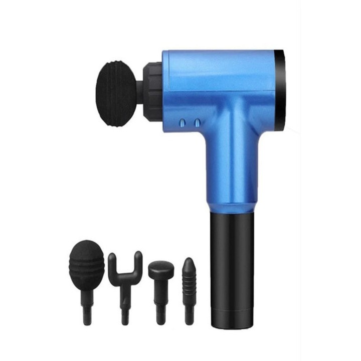 Вибрационен масажор PainRelief и аксесоар MassagerRoller, мултифункционален, различни режими на масаж с аксесоарите в опаковката, син