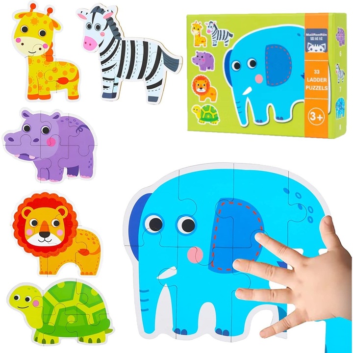 Комплект от 6 детски пъзела, 3 години+, модел Zoo, Многоцветен