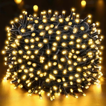 Instalatie Craciun Liniara, NEVERMORE, Interior/exterior, 8 jocuri de lumini, 7 m, 100 Led-uri, Alb cald
