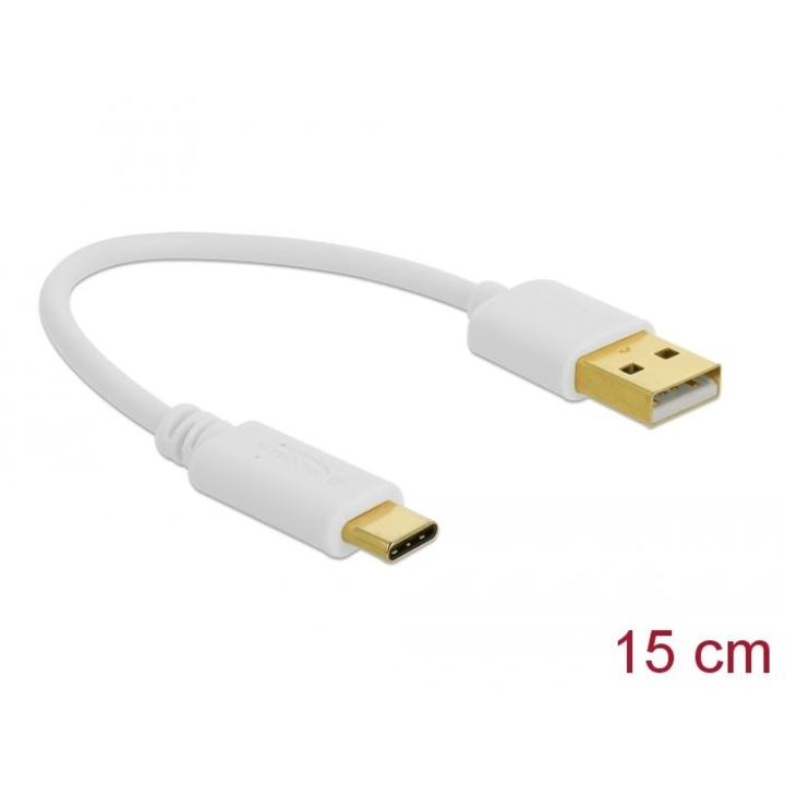 Delock USB-A -> USB-C töltőkábel 15cm fehér (85355) (d85355)