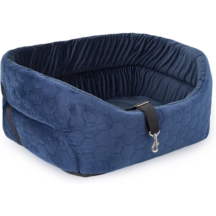 Kosár kölyökkutyák és macskák autóban történő szállítására, kék bársony, 1-es méret, 39x32 cm