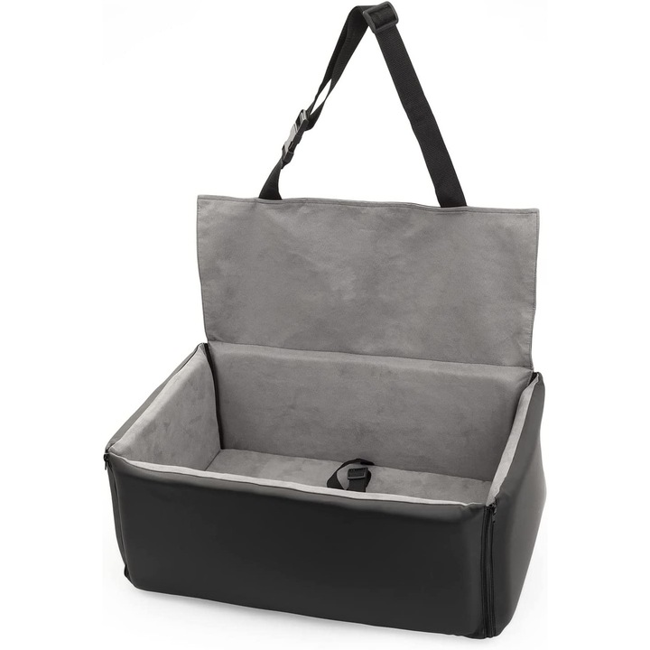 Cos pentru transportat catei si pisici in masina eco lux negru XL 80x60 cm