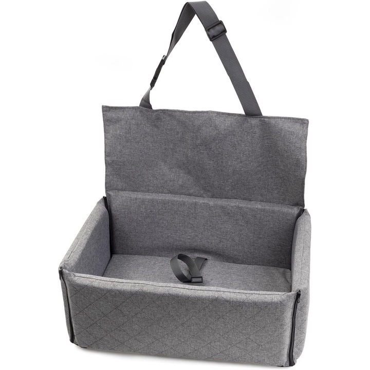 BoutiqueZOO, Scaun auto, Cos pentru transportat catei si pisici in masina eco EU lenjerie gri XL 80x60 cm