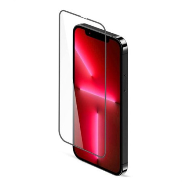 BzStore képernyővédő üvegfólia kompatibilis iPhone 13 Pro Max / iPhone 14 Plus, 9D, biztonságos, teljes ragasztó, tokbarát