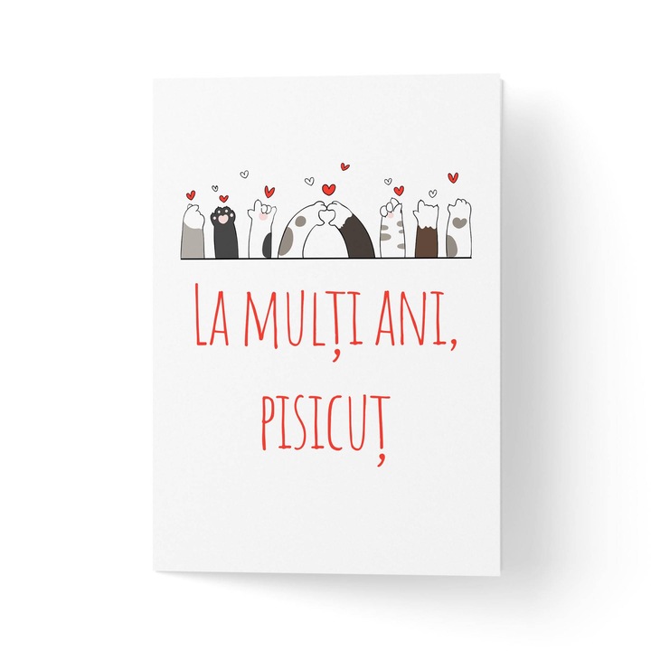 Felicitare 100% reciclata cu plic, hartie texturata premium - cu labute de pisicuta - 11x16cm