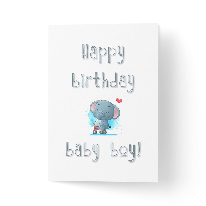 Felicitare cu plic, hartie texturata premium - pentru aniversare copii cu elefant - 11x16cm