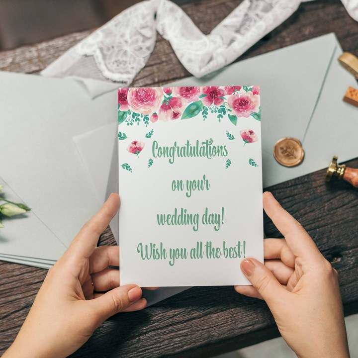 Felicitare cu plic, hartie texturata premium - de nunta cu bujori - 11x16cm