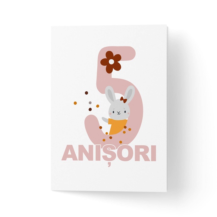 Felicitare 100% reciclata cu plic, hartie texturata premium - cinci ani cu iepuras - 11x16cm