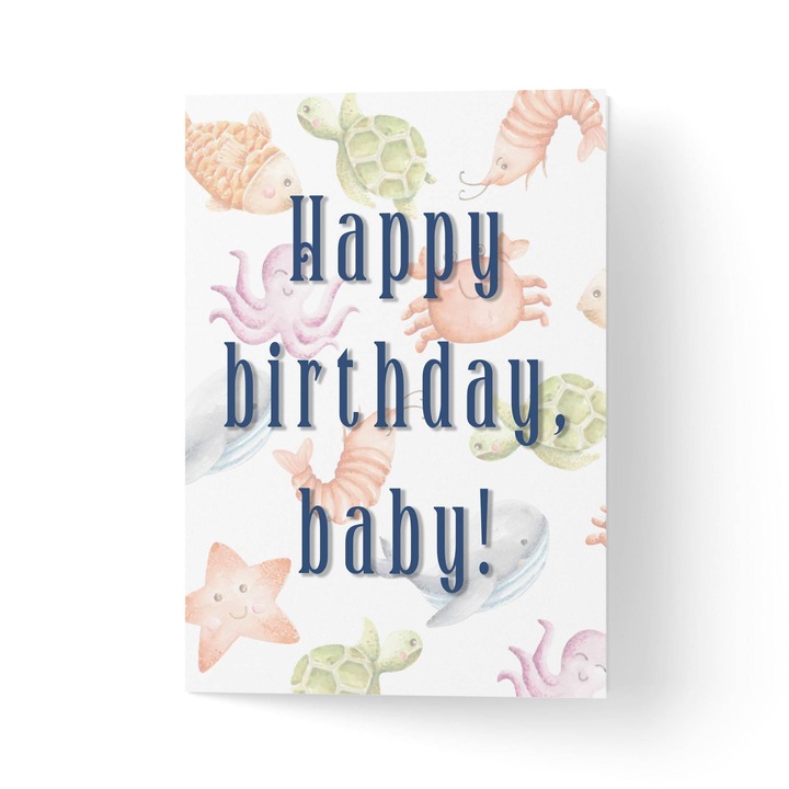 100%-ban újrahasznosított üdvözlőlap borítékkal, prémium texturált papír - születésnap tengeri állatokkal - 11x16 cm