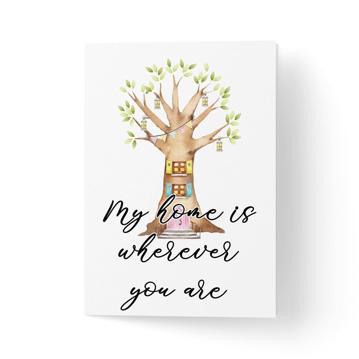 Üdvözlőlap borítékkal, prémium texturált papír - szerelmes fával - 11x16cm