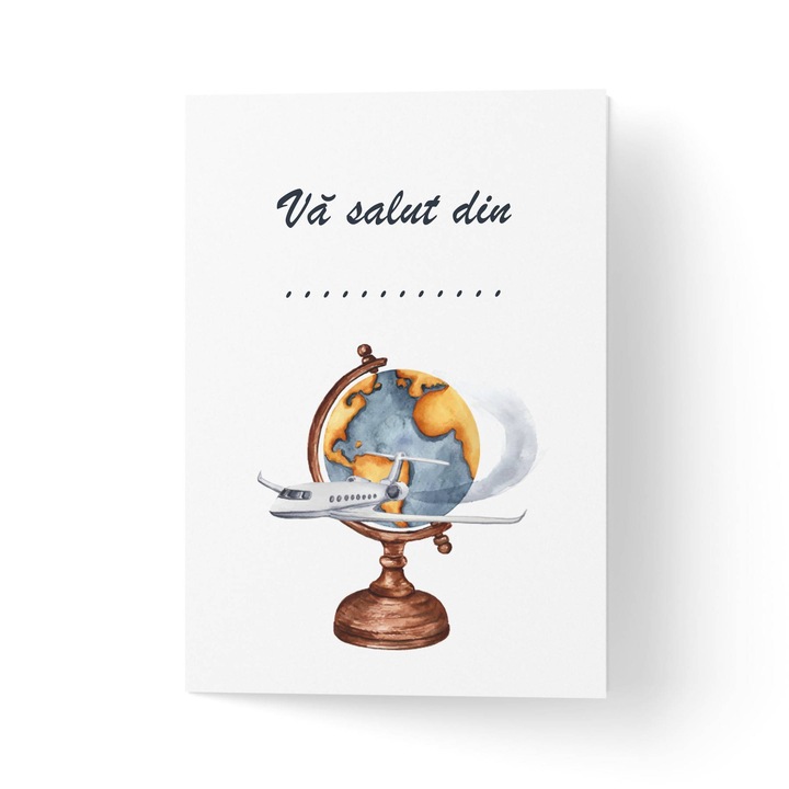 Üdvözlőlap borítékkal, prémium texturált papír - úti nézet földgömbbel - 11x16cm