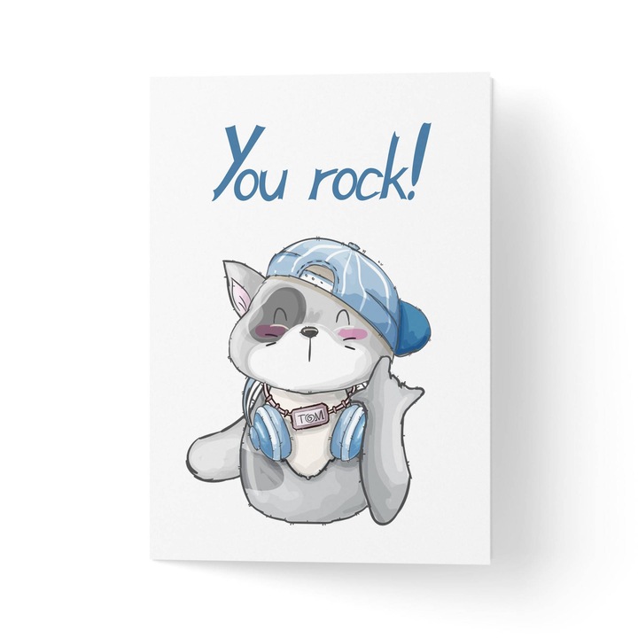 Felicitare cu plic, hartie texturata premium - zi de nastere cu pisicuta - 11x16cm