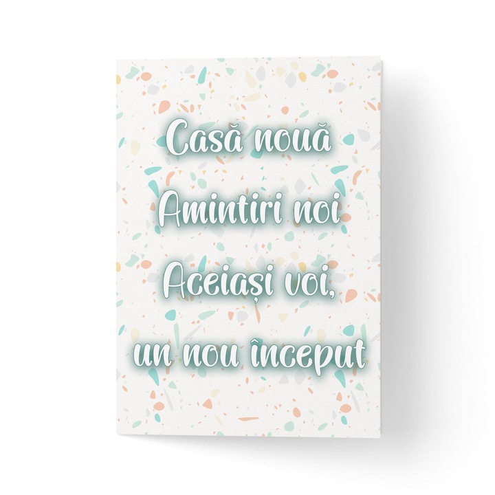 Üdvözlőlap borítékkal, prémium texturált papír - az új házba Terazzo - 11x16cm