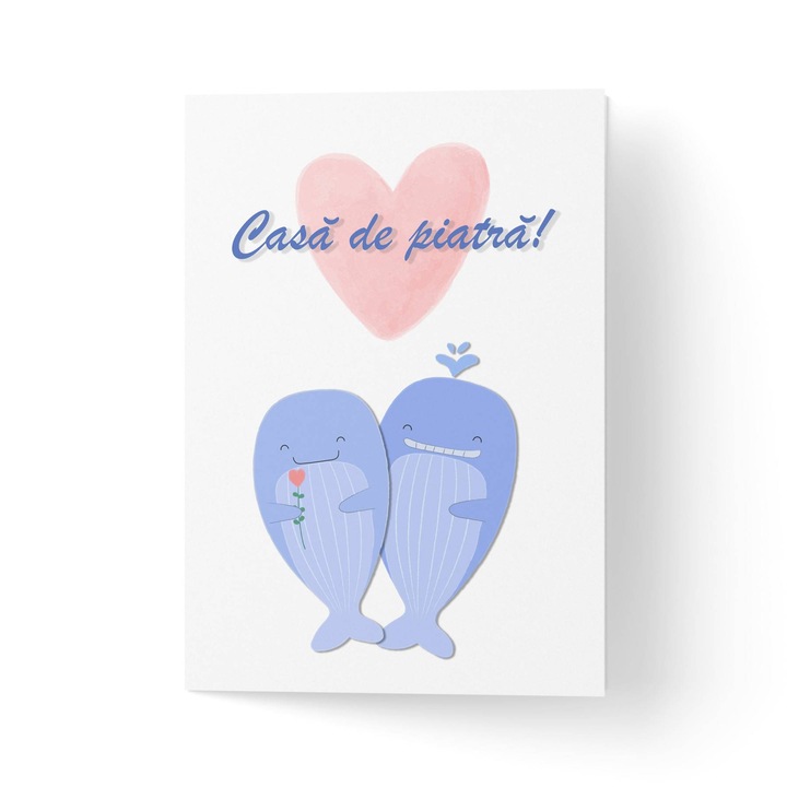 Felicitare cu plic, hartie texturata premium - Casa de piatra cu balene - 11x16cm