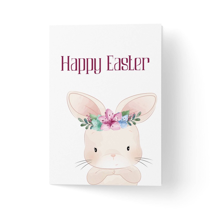 Üdvözlőlap borítékkal, prémium texturált papír - Húsvéti nyuszi koronával - 11x16cm