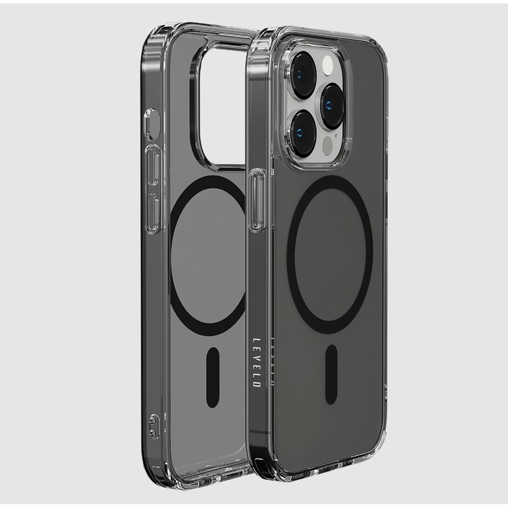 Husa protectie spate, Levelo Clara MagSafe negru, pentru iPhone 14 Pro