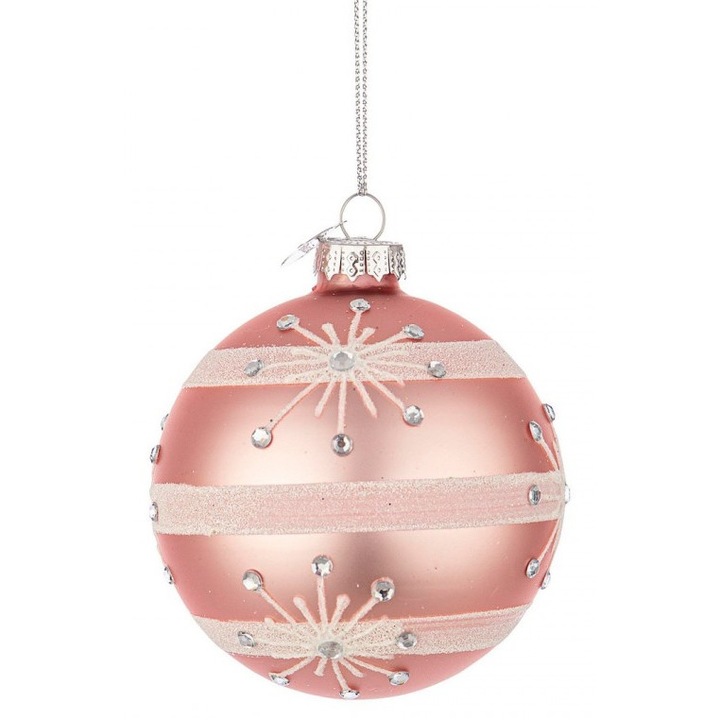 Set 12 globuri sticla roz auriu Glimmer 8 cm