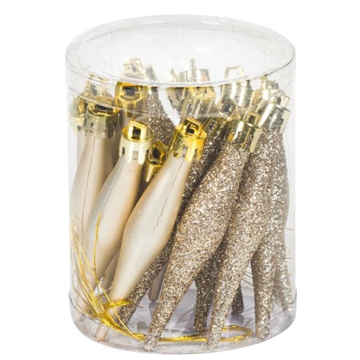 Set 18 ornamente pentru bradul de Craciun, turturi, sampanie, 8 cm