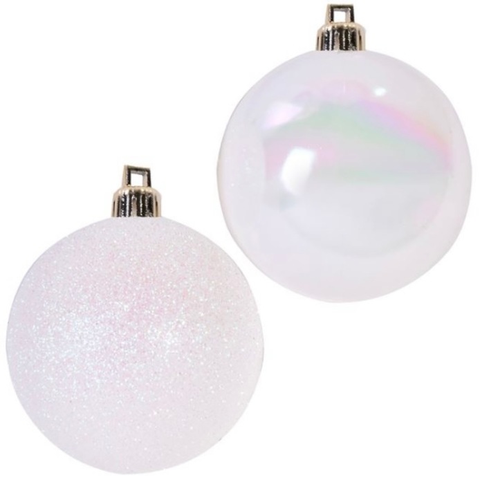 Set 12 globuri pentru bradul de Craciun, alb, 5 cm